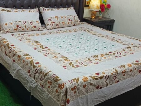 Printed Patchwork Embroidered Bed Sheet GN Design (11)