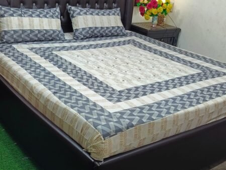Printed Patchwork Embroidered Bed Sheet GN Design (13)
