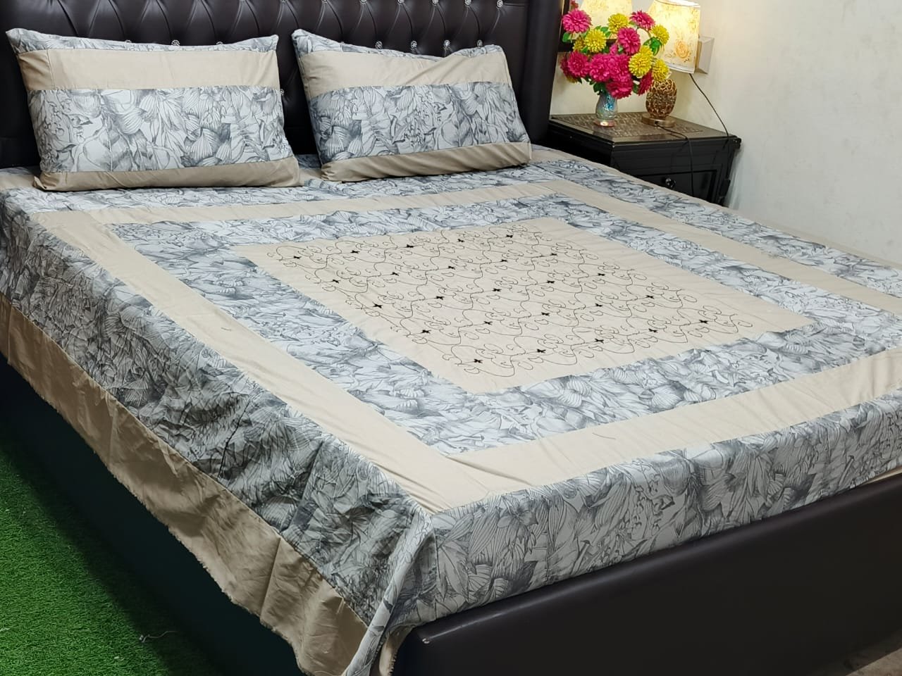 Printed Patchwork Embroidered Bed Sheet GN Design (14) Printed Patchwork Embroidered Bed Sheet GN Design (14)