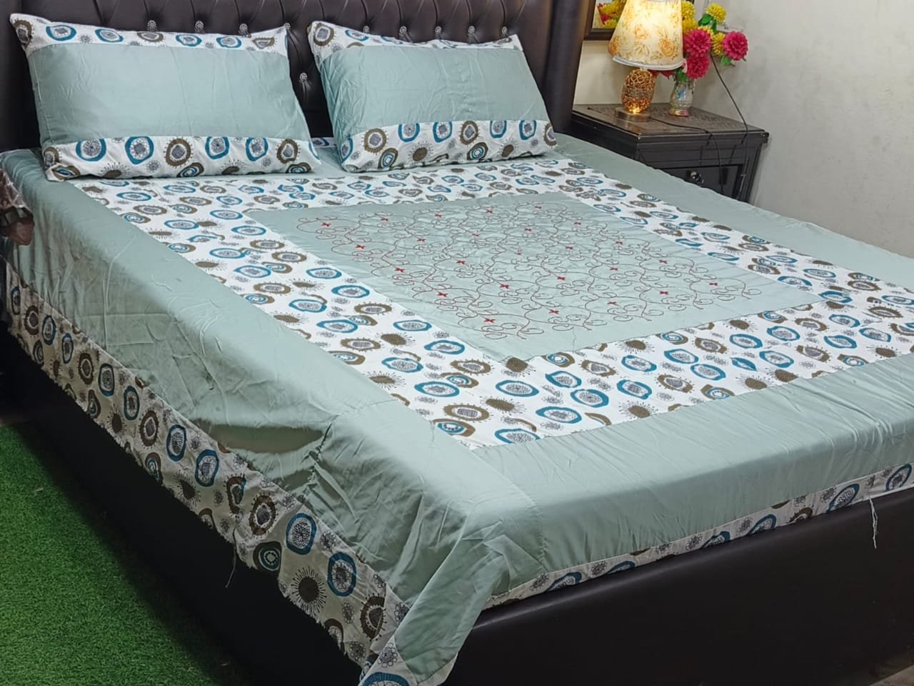 Printed Patchwork Embroidered Bed Sheet GN Design (8) Printed Patchwork Embroidered Bed Sheet GN Design (8)