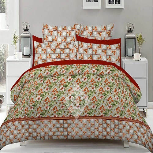 Red Printed Bed Sheet With 2 Pillow Covers