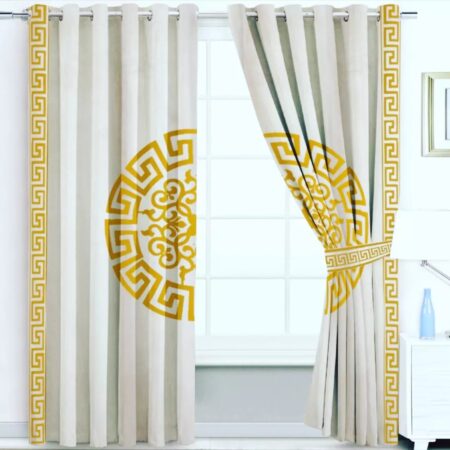 White Luxury Velvet Monogram Curtains ( Set of 2 Pcs & Belts )