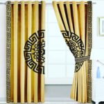 Yellow Luxury Velvet Monogram Curtains ( Set of 2 Pcs & Belts )
