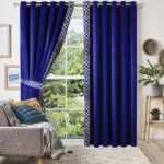 Blue Border Velvet Curtains ( Set of 2 Pcs & Belts )