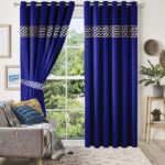 Blue Luxury Border Velvet Curtains ( Set of 2 Pcs & Belts )