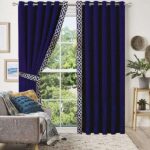 Dark Blue Border Velvet Curtains ( Set of 2 Pcs & Belts )