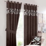 Dark Brown Luxury Leaf Velvet Curtains ( Set of 2 Pcs & Belts )