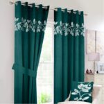 Green Luxury Leaf Velvet Curtains ( Set of 2 Pcs & Belts )