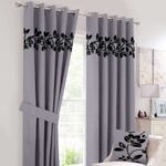 Grey Luxury Leaf Velvet Curtains ( Set of 2 Pcs & Belts )