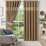 Light Brown Luxury Border Velvet Curtains ( Set of 2 Pcs & Belts )
