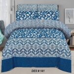 Blue Leaf Flower Printed Sheet With 2 Pillow Covers