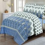 Blue White Printed Bed Set With 2 Pillow Covers