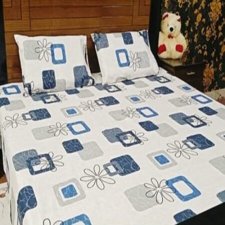 Blue White Printed Bed Sheet With 2 Pillow Covers (2)