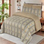 Brown Lining Printed Bed Sheet With 2 Pillow Covers