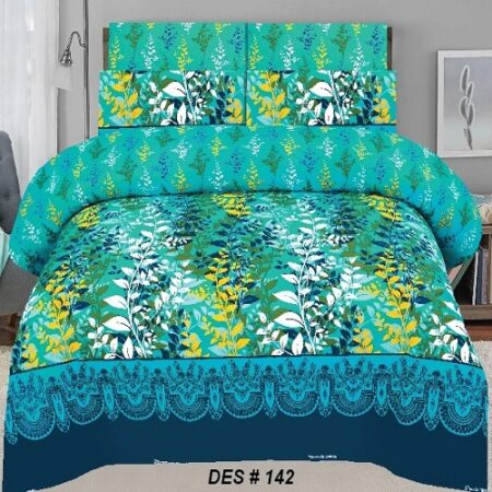 Green Ferozy Printed Bed Sheet With 2 Pillow Covers