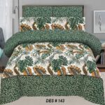 GreenYellow Leaf Printed Bed Sheet With 2 Pillow Covers
