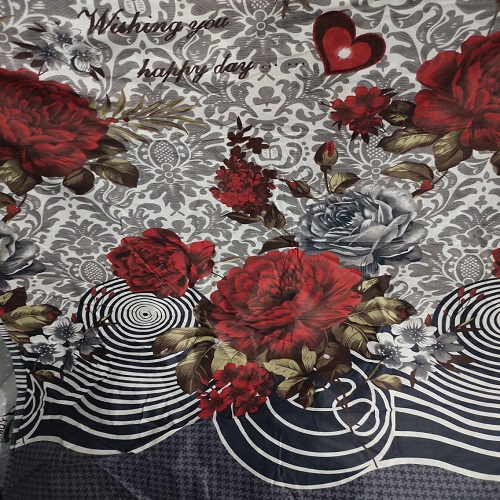 Grey Red Flowers Printed Bedding With 2 Pillow Covers