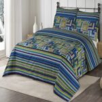 Multi Color Lining Printed Bed Set With 2 Pillow Covers