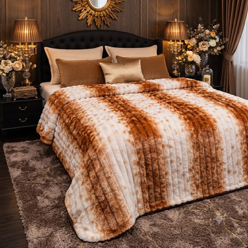 Premium Luxury Plush Comforter – Brown & Ivory Stripe Premium Luxury Plush Comforter – Brown & Ivory Stripe