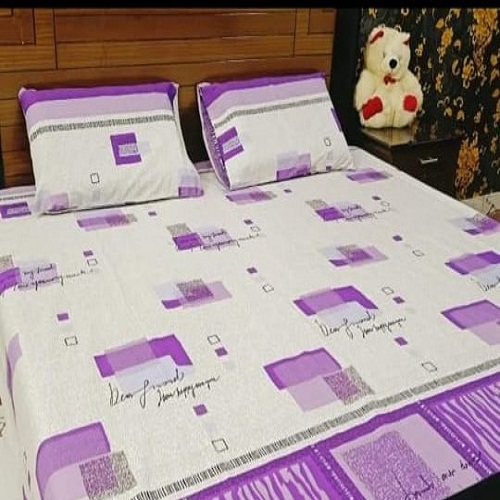 Purple English Printed Bed Sheet With 2 Pillow Covers
