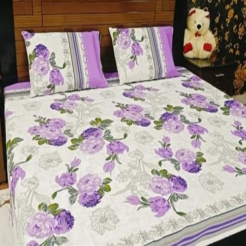 Purple Printed Flower Bed Sheet With 2 Pillow Covers