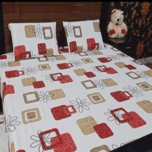 Red Brown Printed Bed Sheet With 2 Pillow Covers