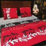 Red Grey Black Printed Bed Sheet With 2 Pillow Covers