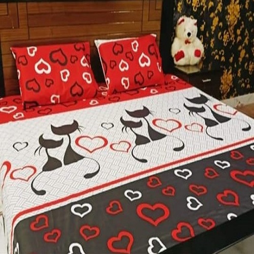 Red White Grey Heart Printed Bedding With 2 Pillow Covers