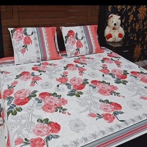 Red White Printed Bed Sheet With 2 Pillow Covers