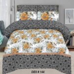 Yellow Flowers White Printed Bed Sheet With 2 Pillow Covers