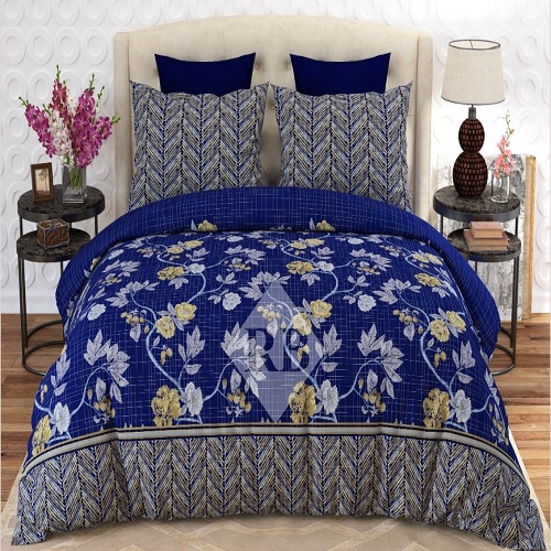 Blue Lining Printed Bed Sheet With 2 Pillow Covers – 3 PCS