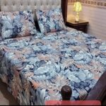 Grey Black Leaf Printed Bed Sheet With 2 Pillow Covers – 3 PCS (2)