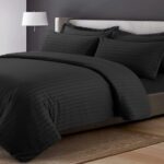 Plain Black Stripe Bed Sheet With 2 Pillow Covers
