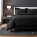 Plain Black Stripe Bed Sheet With 2 Pillow Covers