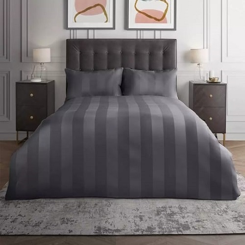 Plain Dark Grey Stripe Bed Sheet With 2 Pillow Covers