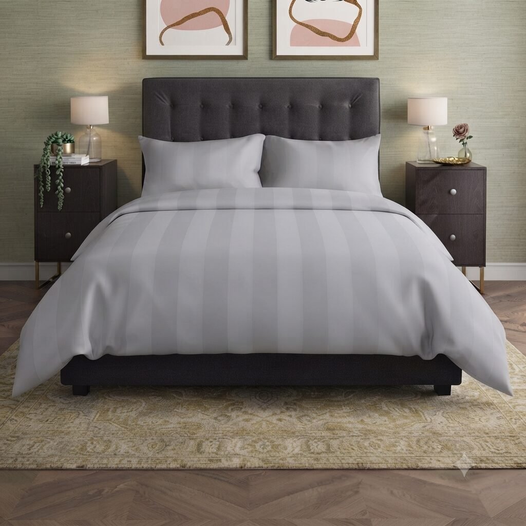 Plain Light Grey Stripe Bed Sheet With 2 Pillow Covers Plain Light Grey Stripe Bed Sheet With 2 Pillow Covers