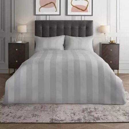 Plain Light Grey Stripe Bed Sheet With 2 Pillow Covers