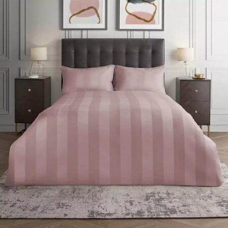 Plain Light Pink Stripe Bed Sheet With 2 Pillow Covers