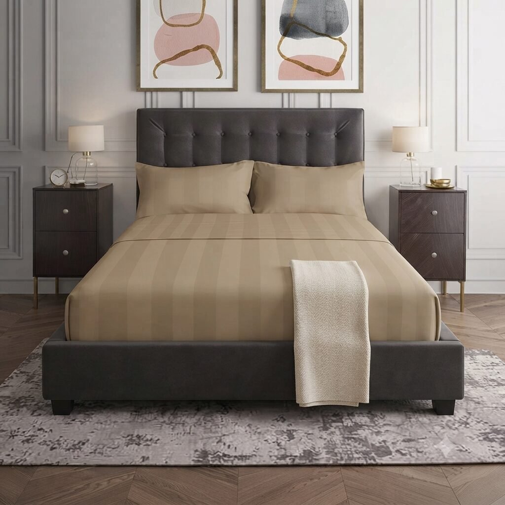 Plain light Brown Stripe Bed Sheet With 2 Pillow Covers Plain light Brown Stripe Bed Sheet With 2 Pillow Covers