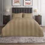 Plain light Brown Stripe Bed Sheet With 2 Pillow Covers