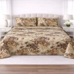 Lining Brown Mustard Printed Bed Sheet With 2 Pillow Covers – 3 PCS