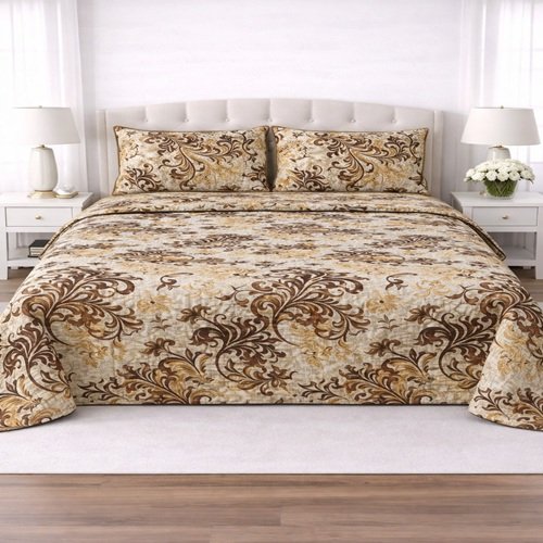 Lining Brown Mustard Printed Bed Sheet With 2 Pillow Covers – 3 PCS Lining Brown Mustard Printed Bed Sheet With 2 Pillow Covers – 3 PCS