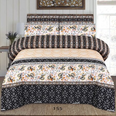 Black Peach Printed Bed Sheet With 2 Pillow Covers