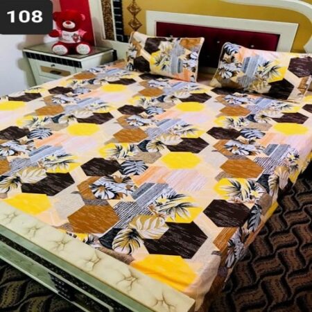 Black Yellow Box Printed Sheet With 2 Pillow Covers – 3 PCS