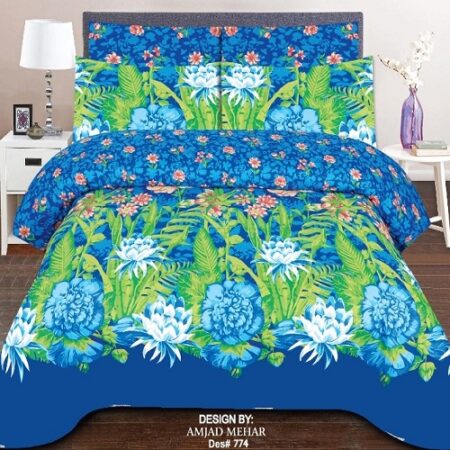 Blue Border Green Leaf Bedding With 2 Pillow Covers