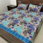 Blue Ferozy Black Printed Crystal Sheet With 2 Pillow Covers – 3 PCS