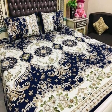 Blue Off White Printed Sheet With 2 Pillow Covers – 3 PCS