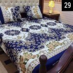 Blue White Brown Printed Sheet With 2 Pillow Covers – 3 PCS