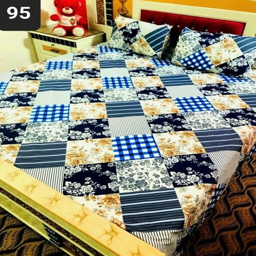 Crystal Printed Boxes Bed Sheet With 2 Pillow Covers – 3 PCS
