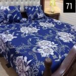 Dark Blue White Flowers Printed Sheet With 2 Pillow Covers – 3 PCS